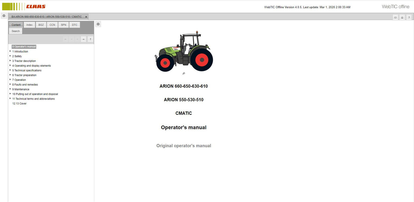 CLAAS WebTIC Offline Service Information GERMAN Latest 2024