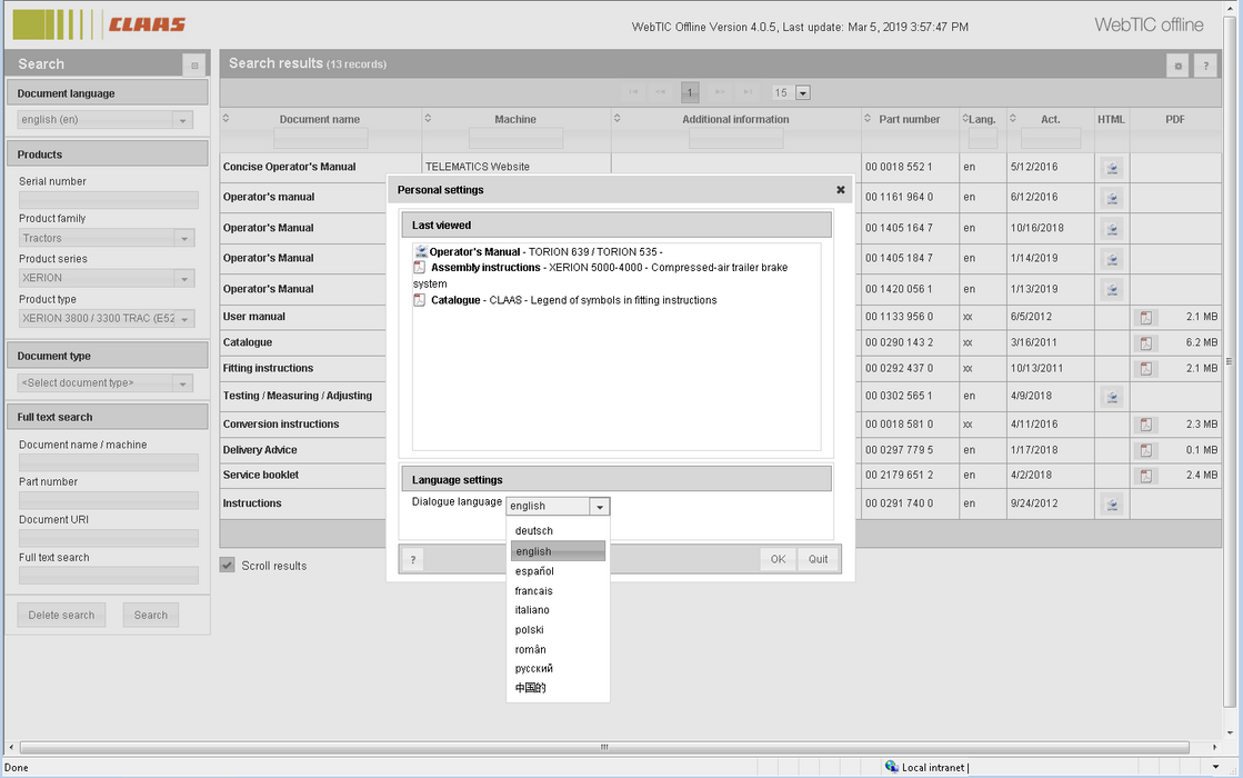 CLAAS WebTIC Offline Service Information GERMAN Latest 2024