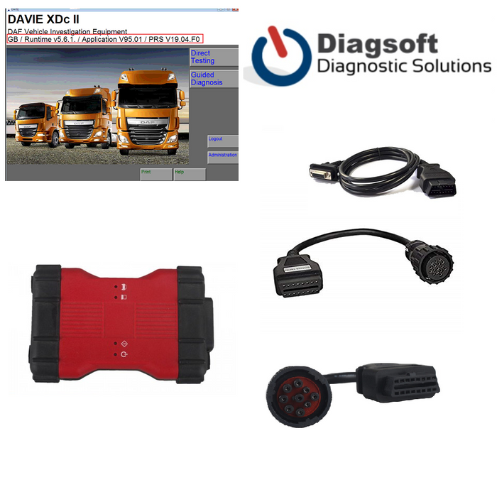 DAF / PACCAR VCI VCI 2 Interface & Davie Software KIT - Diagnostic Adapter- Include Latest Davie 3 - Windows 10 Supported !!