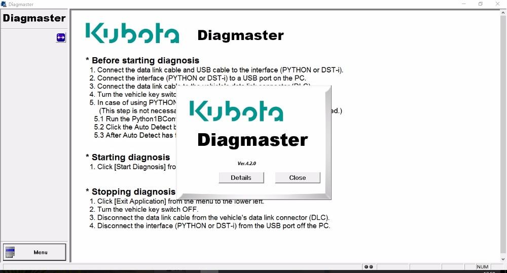 KUBOTA \ TAKEUCHI DIAGNOSTIC KIT (PYTHON) Diagnostic Adapter- Diagmaster 2021 Software ! For Windows 7 Only