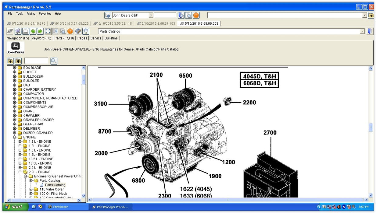 John Deere Engine 4219 & 4239 Parts Manual - DZ05 DZ01 as in 930 & 940  Combines