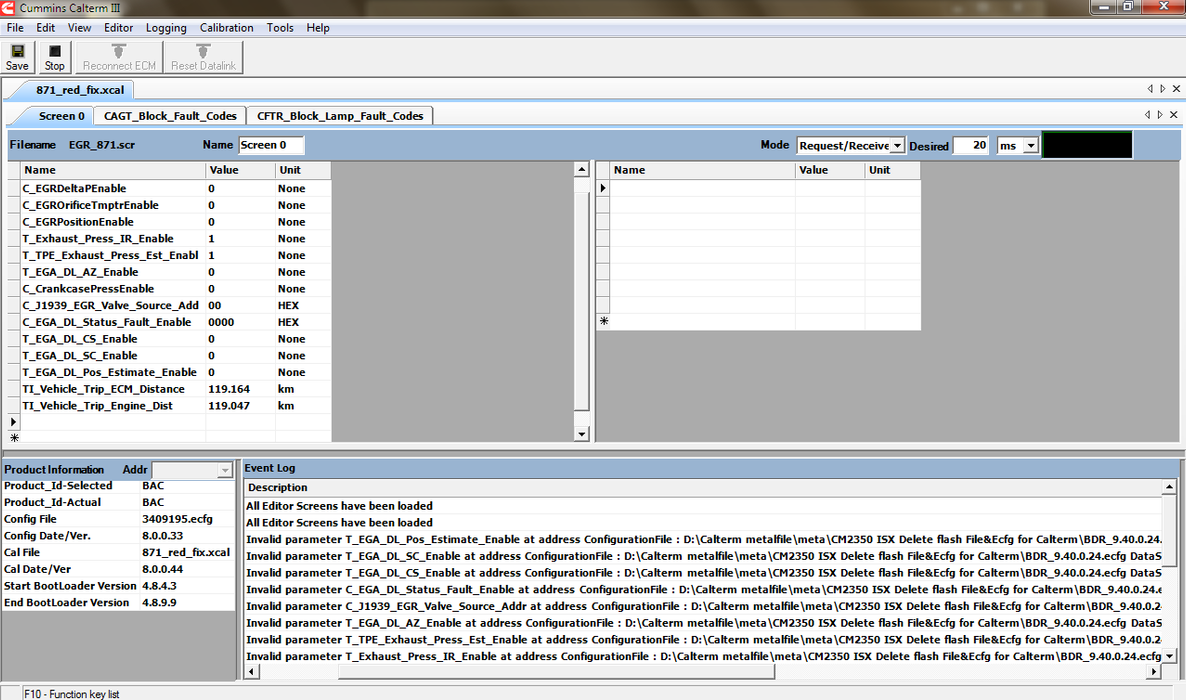 BAC ISX 871 EGR Delete Include Support Videos- Calterm Flash File